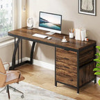 Large Computer Desk with Reversible Drawer Cabinet