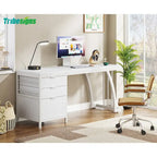 Grand bureau d'ordinateur avec meuble à tiroirs réversible