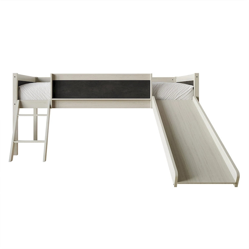 Lit mezzanine bas classique double avec tableau, toboggan et échelle