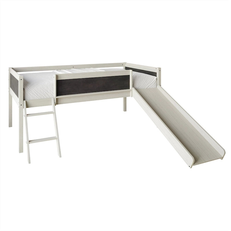 Lit mezzanine bas classique double avec tableau, toboggan et échelle