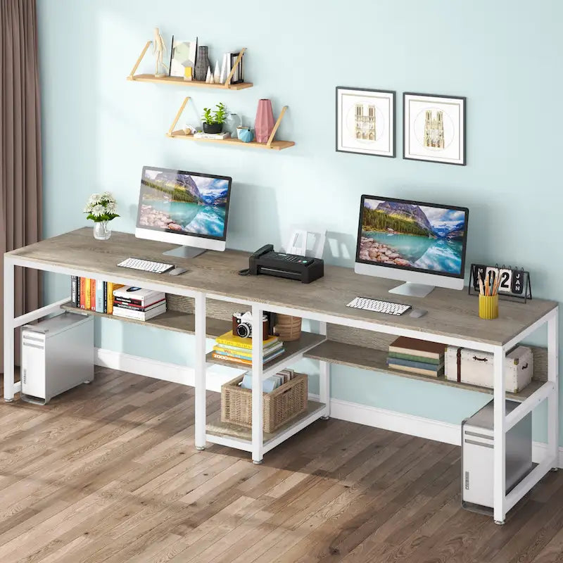 Bureau deux personnes avec étagère, Double bureau