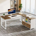 63 L-Shaped Computer Desk Executive Desks with Reversible File Cabinet and Storage Drawers for Home Office