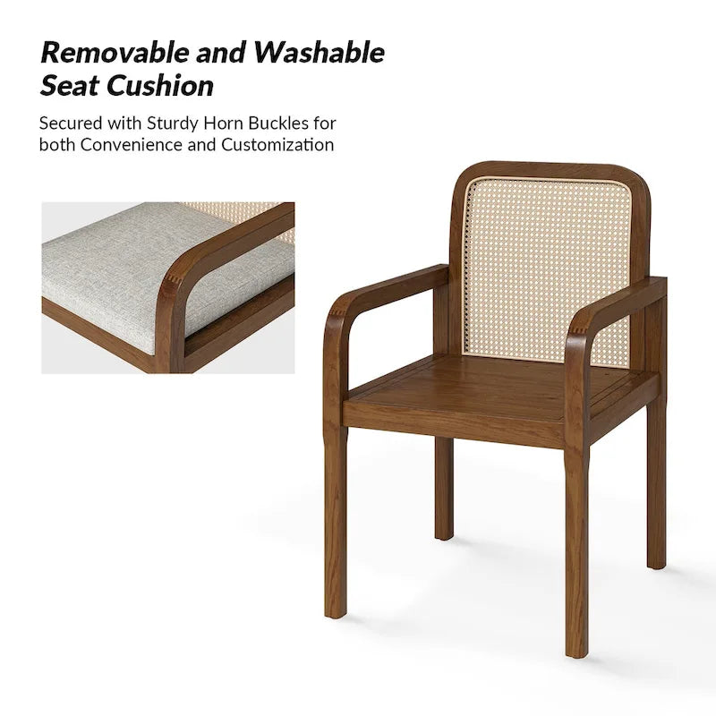 Chaises de salle à manger Antoine Modern Ratten avec coussin amovible, lot de 2, par HULALA HOME