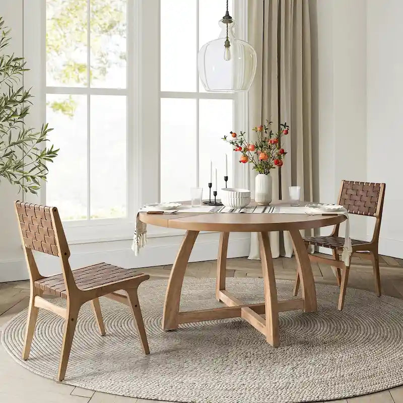 Table à manger ronde Bryan Mid-century Modern 54 en bois massif