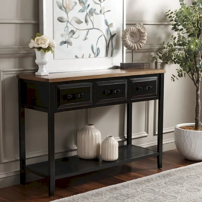SAFAVIEH Jennette Black/ Walnut Console Table - 42Wx15Dx30H