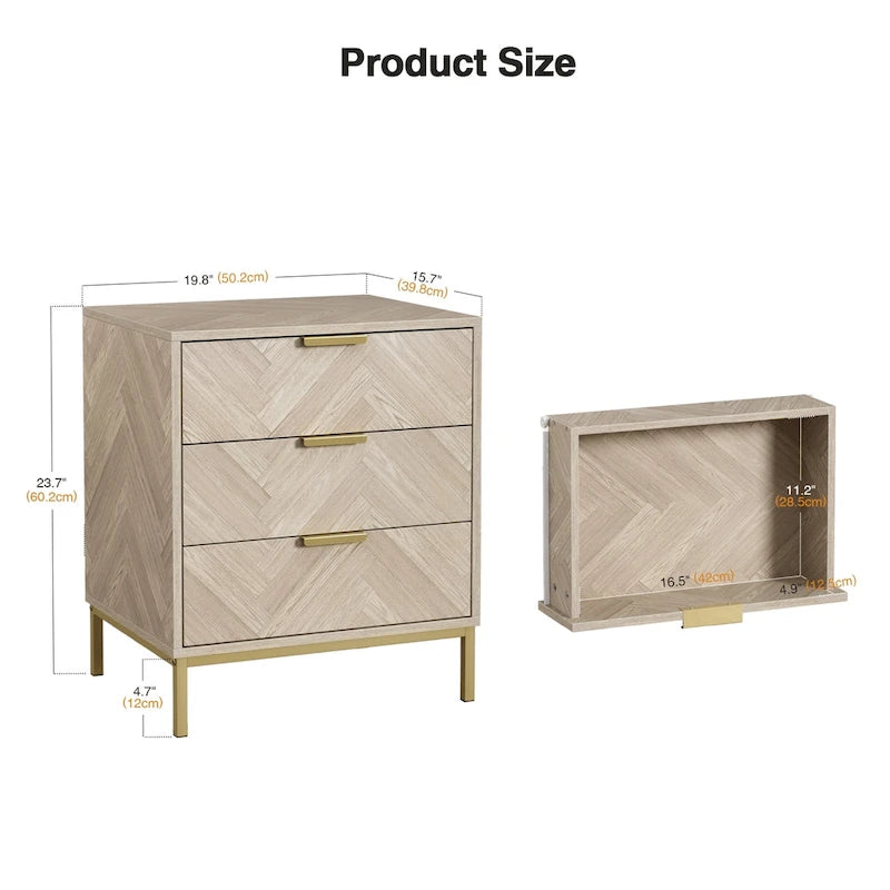 Table de chevet moderne 3 tiroirs aspect bois avec rangement pour chambre et salon