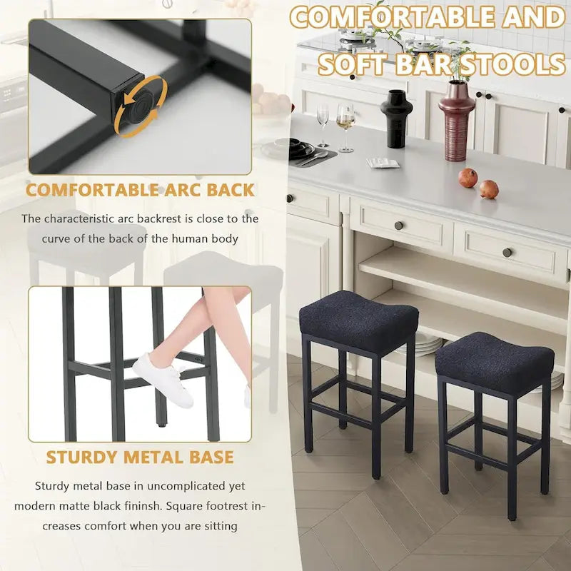 XINMICS Bar Stools, 27 Inches Modern Counter Height Bar Stools, Metal Legs Backless Upholstered Saddle Stool Chair