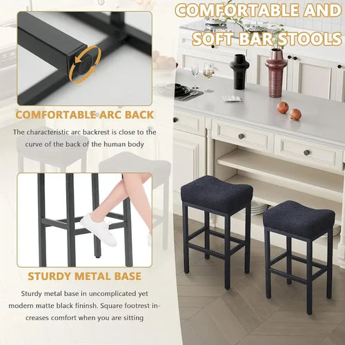 XINMICS Bar Stools, 27 Inches Modern Counter Height Bar Stools, Metal Legs Backless Upholstered Saddle Stool Chair