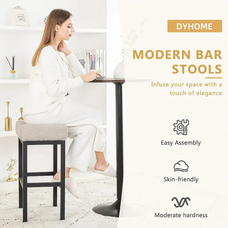 Tabourets de bar modernes de 68,5 cm de hauteur de comptoir, pieds en métal, sans dossier, rembourrés, forme selle