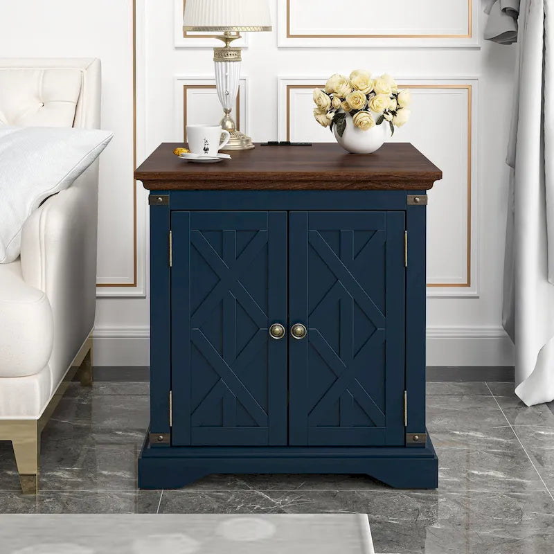 Farmhouse End Table with Charging Station - 25 in Height