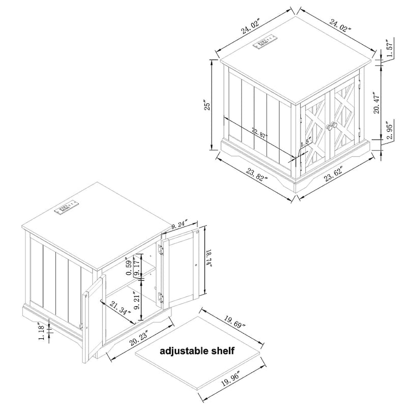 Table d'appoint de ferme avec station de recharge - 63,5 cm de hauteur