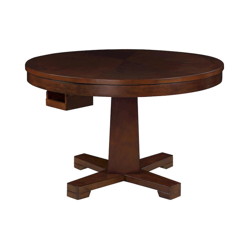 48 Inch Round Poker Game Dining Table With Cup Holders, Chip Trays, Brown