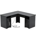 Bureau d'angle style ferme moderne avec classeur et tiroirs, bureau de direction avec station de recharge pour bureau à domicile