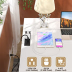 Bureau d'angle style ferme moderne avec classeur et tiroirs, bureau de direction avec station de recharge pour bureau à domicile