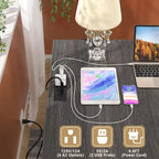 Bureau d'angle style ferme moderne avec classeur et tiroirs, bureau de direction avec station de recharge pour bureau à domicile