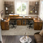 Bureau d'angle style ferme moderne avec classeur et tiroirs, bureau de direction avec station de recharge pour bureau à domicile