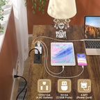 Bureau d'angle style ferme moderne avec classeur et tiroirs, bureau de direction avec station de recharge pour bureau à domicile