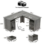 Bureau d'angle style ferme moderne avec classeur et tiroirs, bureau de direction avec station de recharge pour bureau à domicile