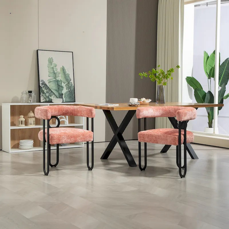 Chaises de salle à manger modernes rembourrées en tissu chenille pour le salon