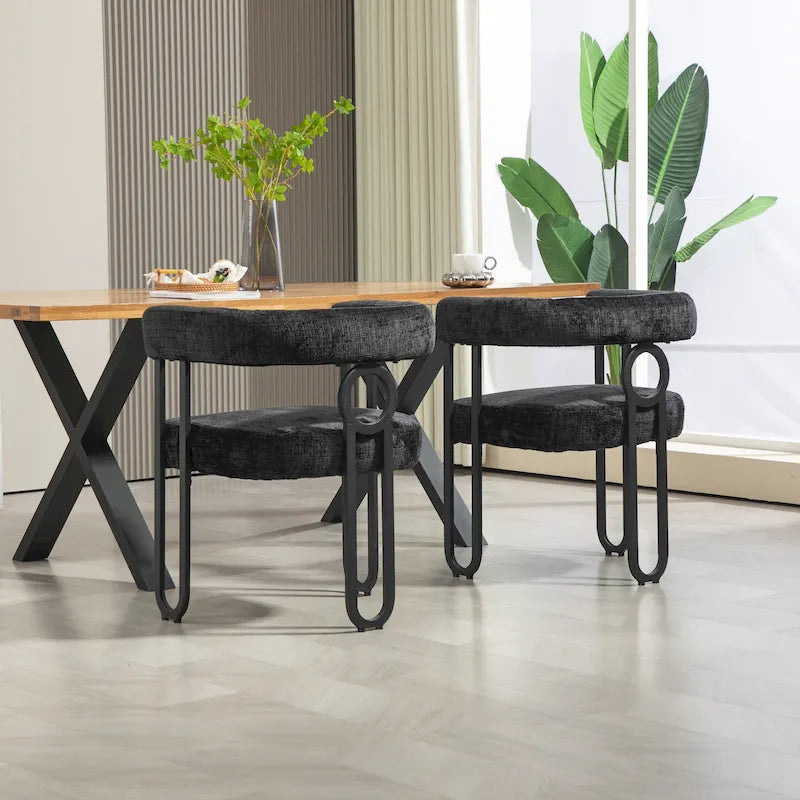 Chaises de salle à manger modernes rembourrées en tissu chenille pour le salon