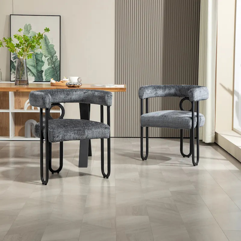 Chaises de salle à manger modernes rembourrées en tissu chenille pour le salon