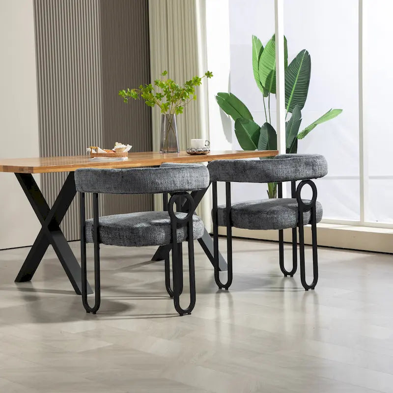 Chaises de salle à manger modernes rembourrées en tissu chenille pour le salon